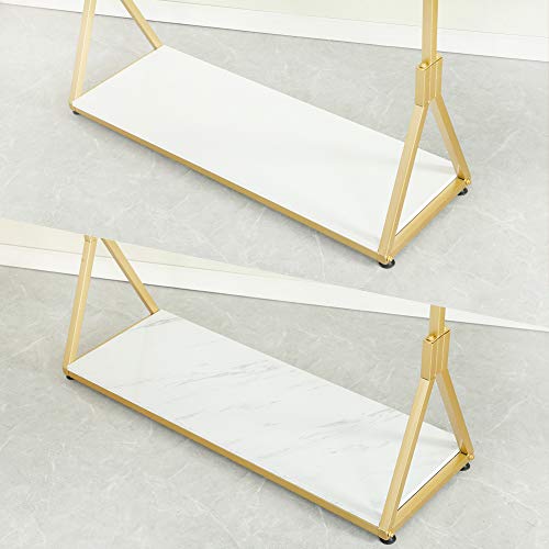 FURVOKIA Modern Simple Heavy Duty Metal Rolling Garment Rack with Wheels,Retail Display Clothing Rack with Wood, Single Rod Floor-Standing Hangers Clothes Shelves (Gold, 47.2 L)