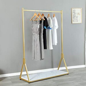 FURVOKIA Modern Simple Heavy Duty Metal Rolling Garment Rack with Wheels,Retail Display Clothing Rack with Wood, Single Rod Floor-Standing Hangers Clothes Shelves (Gold, 47.2 L)