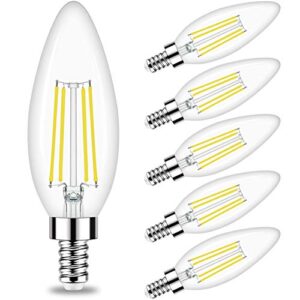 candelabra led bulb, e12 small light bulbs 5000k daylight dimmable - 60w equivalent ceiling fan bulbs type b edison filament candle bulbs,honesorn c35 b11 clear glass chandelier bulbs 600lm,pack of 6