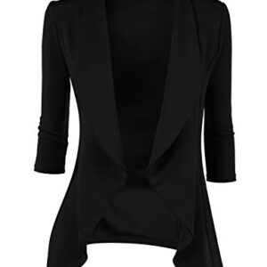 DOUBLJU Womens Lightweight Thin 3/4 Sleeve Open Front Blazer Jacket with Plus Size Black