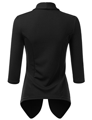 DOUBLJU Womens Lightweight Thin 3/4 Sleeve Open Front Blazer Jacket with Plus Size Black