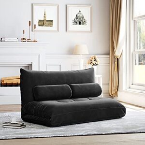 merax floor sofa bed adjustable sleeper bed futon bed sofa couches 5-position reclining lazy sofa with two pillows (ink black)