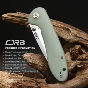 CJRB Folding Knife Feldspar Pocket Stonewash D2 Steel Blade G10 Tactical Handle EDC Knife Green-Large (J1912)