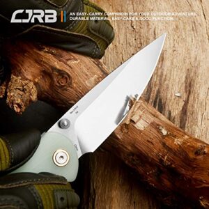 CJRB Folding Knife Feldspar Pocket Stonewash D2 Steel Blade G10 Tactical Handle EDC Knife Green-Large (J1912)