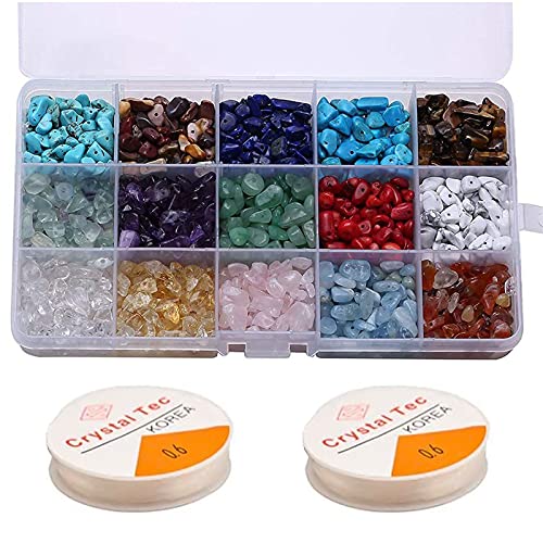 Topwon Gemstone Beads for Jewelry Making Kit 750 Pcs Natural Crystal Irregular Chips Stone Beads DIY Necklace Bracelet Making Gift Set