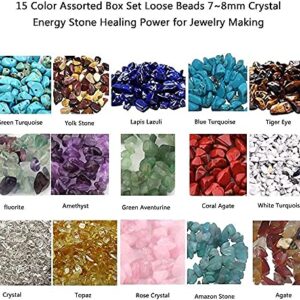 Topwon Gemstone Beads for Jewelry Making Kit 750 Pcs Natural Crystal Irregular Chips Stone Beads DIY Necklace Bracelet Making Gift Set