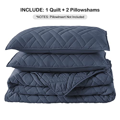 Quilt Set Queen Size Navy Blue, Classic Geometric Diamond Stitched Pattern, Ultra Soft Microfiber Lightweight Bedding Set Quilted Bedspread Coverlet for All Season 3 Pieces, 1 Quilt and 2 Pillow Shams