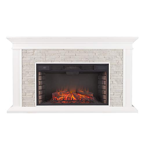 Canyon Heights Faux Stacked Stone Electric Fireplace - White