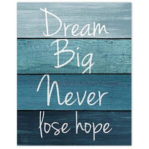 Farmhouse Inspirational Dream Big Never Lose Hope Prints, 1 (8x10) Unframed Photos, Wall Art Decor Gifts Under 15 for Home Office High School College Student Teacher Coach Positive Message Motivation