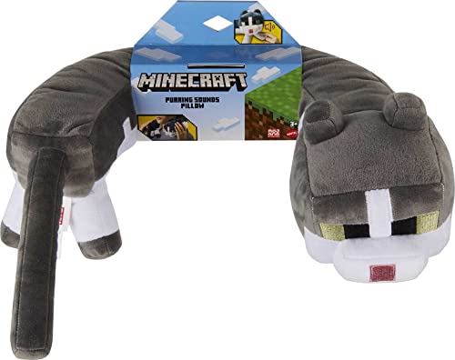 Minecraft Plush Cat Neck Pillow, Purring Sounds, Press Paw to Activate, Soft Travel Toy (Amazon Exclusive)