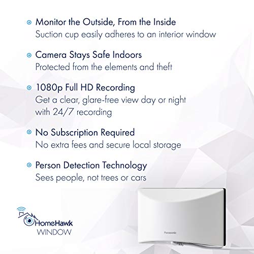 Panasonic HomeHawk Window Home Monitoring Camera for Outdoor Monitoring, Mounts to Inside Window, Color Night Vision, Wide Angle, 24/7 Full HD Recording, Person Detection, Alexa Compatible KX-HNC500
