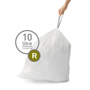simplehuman Code R Custom Fit Drawstring Trash Bags in Dispenser Packs, 10 Liter / 2.6 Gallon, White, 100 Count (Pack of 5)