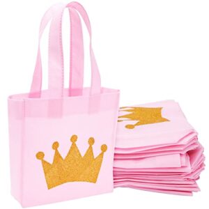 blue panda 24 pack princess-themed party favor bags for girls, pink canvas gift bags for birthday (6.5 x 7 x 2 in)