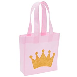 BLUE PANDA 24 Pack Princess-Themed Party Favor Bags for Girls, Pink Canvas Gift Bags for Birthday (6.5 x 7 x 2 in)