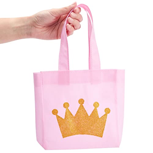 BLUE PANDA 24 Pack Princess-Themed Party Favor Bags for Girls, Pink Canvas Gift Bags for Birthday (6.5 x 7 x 2 in)