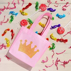 BLUE PANDA 24 Pack Princess-Themed Party Favor Bags for Girls, Pink Canvas Gift Bags for Birthday (6.5 x 7 x 2 in)