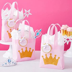 BLUE PANDA 24 Pack Princess-Themed Party Favor Bags for Girls, Pink Canvas Gift Bags for Birthday (6.5 x 7 x 2 in)