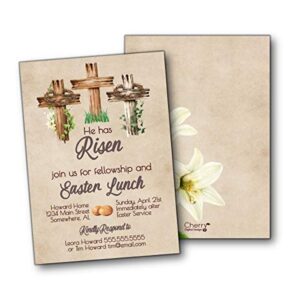 he has risen religious cross easter lunch printed 5x7 invitations with envelopes