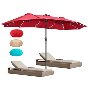 15 ft solar led patio double-sided umbrella table umbrella with crank handle & 48 led lights