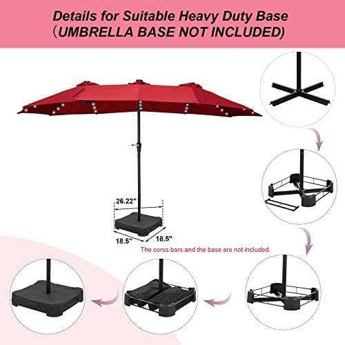 15 Ft Solar LED Patio Double-Sided Umbrella Table Umbrella with Crank Handle & 48 LED Lights