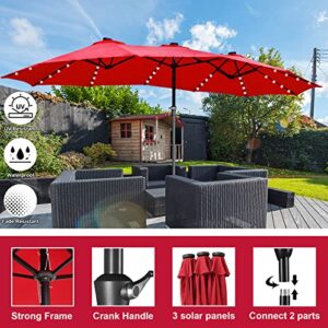 15 Ft Solar LED Patio Double-Sided Umbrella Table Umbrella with Crank Handle & 48 LED Lights