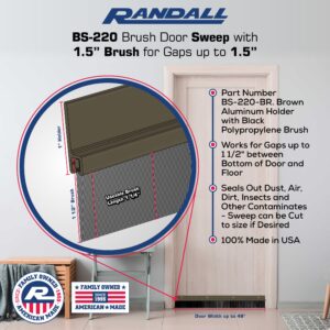 Randall Manufacturing Co., Inc | Door Sweeps – Aluminum & Brush | Brush Sweeps for Gaps Up to 1 ½” | Brown Trim with Black Brush | 4 Feet | Fill Gaps & Keep Unwanted Debris Out