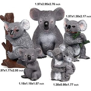 Koala Family Figurine Simulated Koalas Realistic Plastic Wild Animals, Set of 5