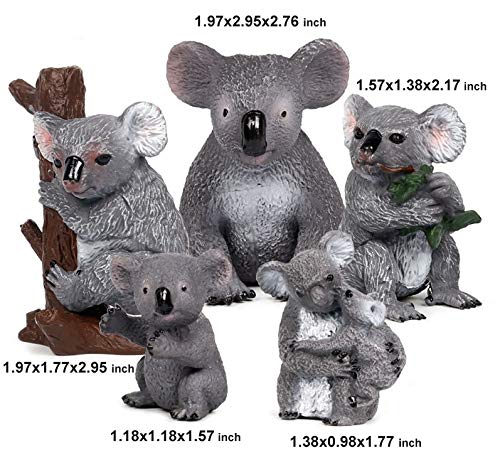 Koala Family Figurine Simulated Koalas Realistic Plastic Wild Animals, Set of 5