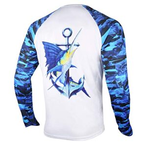 palmyth fishing shirt for men long sleeve sun protection uv upf 50+ t-shirts with pocket (sailfish/anchor, large)
