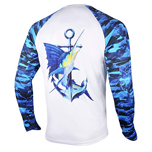 Palmyth Fishing Shirt for Men Long Sleeve Sun Protection UV UPF 50+ T-Shirts with Pocket (Sailfish/Anchor, Large)