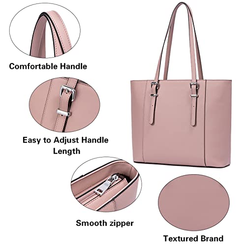 BROMEN Leather Laptop Bag for Women 15.6 inch Computer Office Briefcase Handbag Shoulder Work Tote with Padded Compartment pink