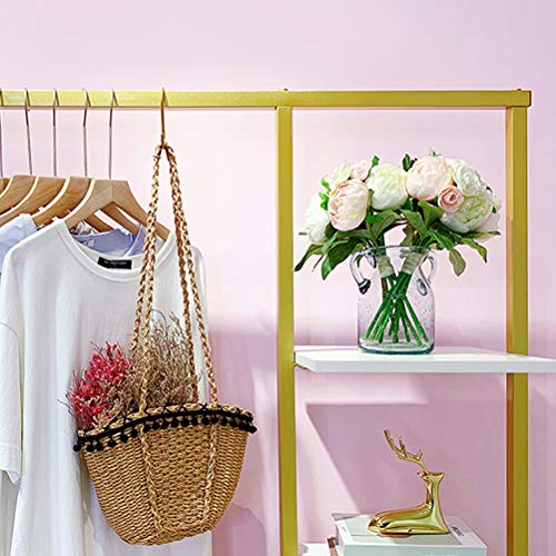 FONECHIN Metal Clothes Garment Racks with 4 Wood Storage Shelves and Hanging Bar Heavy Duty Free Standing Clothing Rack Large Closet Organizer for Boutique 59"