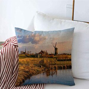 throw pillow cushion pillowcase windmill farm river landscape sky canal architecture nature holland parks field village outdoor linen square pillow covers for couch sofa home decor 18x18 inch