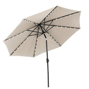 gdy 10ft patio umbrella, solar powered 40 led lighted aluminum outdoor table market umbrella with tilt and crank (khaki)