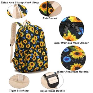 Pawsky School Backpack for Teen Girls, Water Resistant Laptop Backpack Womens Bookbag with Lunch Bag and Pencil Case, Sunflower