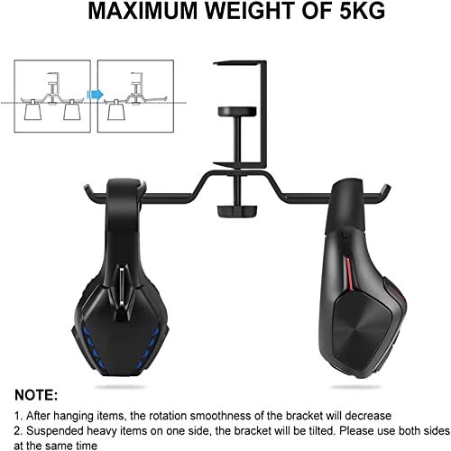 aceyoon Headphone Stand, Under Desk Hanger, Dual Headset Holder, Table Hook for Bag/Backpack/Gaming Headphone, 360 Rotatable, Black