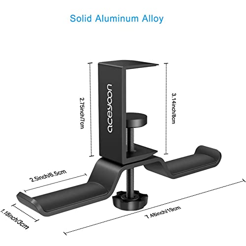 aceyoon Headphone Stand, Under Desk Hanger, Dual Headset Holder, Table Hook for Bag/Backpack/Gaming Headphone, 360 Rotatable, Black