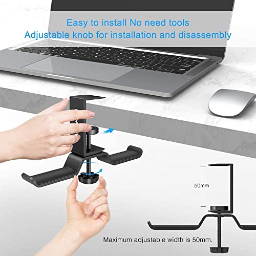 aceyoon Headphone Stand, Under Desk Hanger, Dual Headset Holder, Table Hook for Bag/Backpack/Gaming Headphone, 360 Rotatable, Black