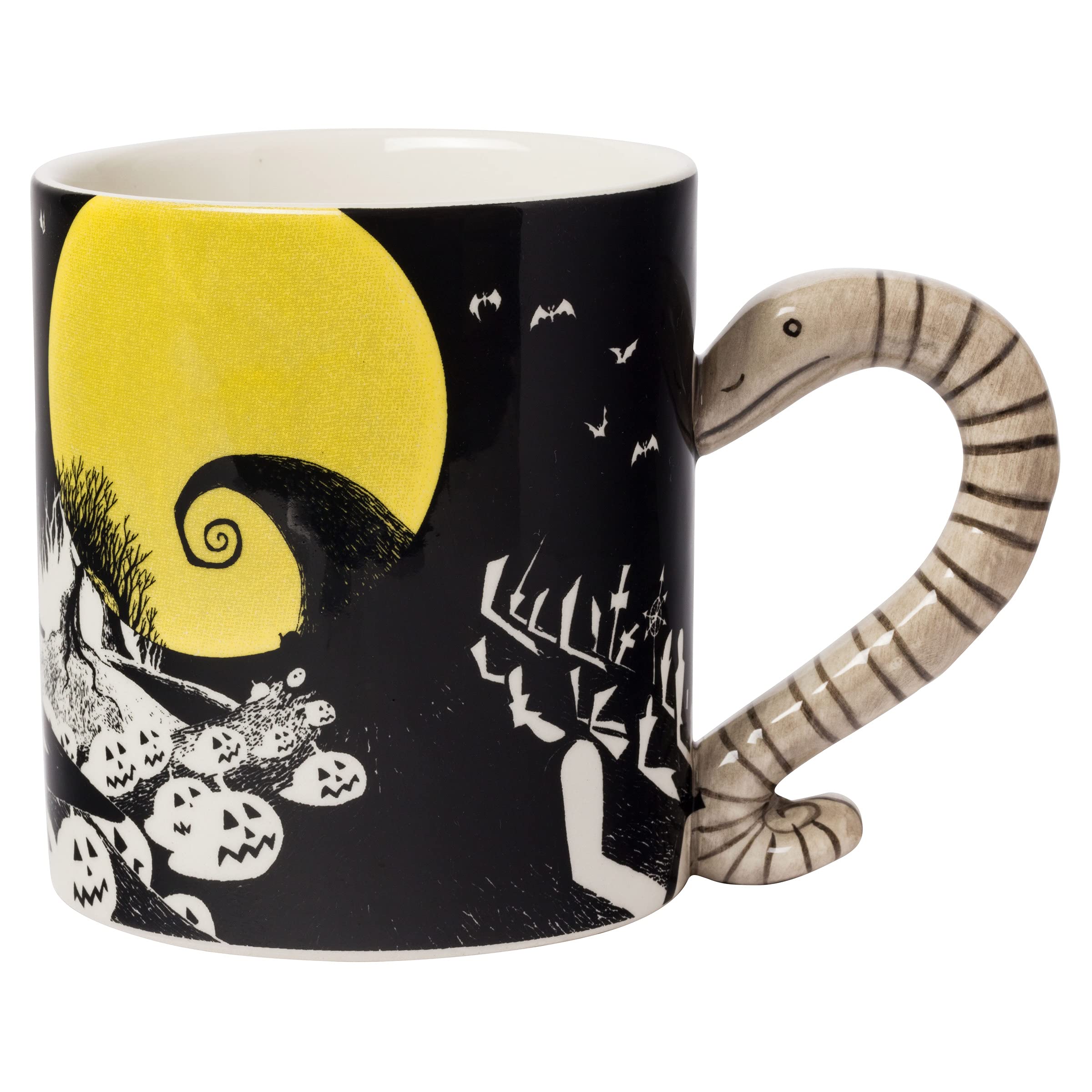 Silver Buffalo Disney Nightmare Before Christmas Jack and Moonlight Snake Sculpted Handle Ceramic Mug, 20 Ounces