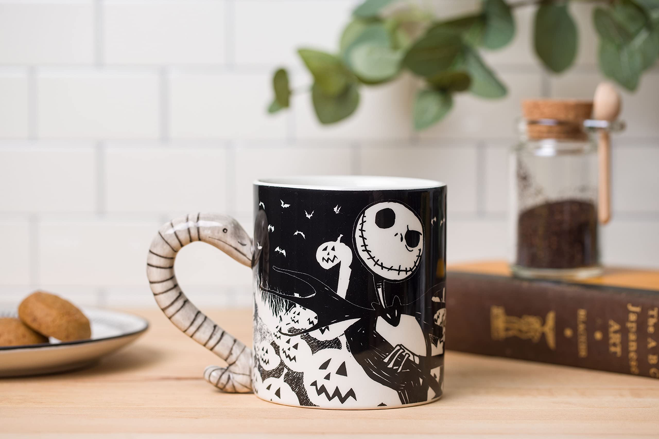 Silver Buffalo Disney Nightmare Before Christmas Jack and Moonlight Snake Sculpted Handle Ceramic Mug, 20 Ounces