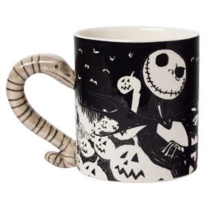 Silver Buffalo Disney Nightmare Before Christmas Jack and Moonlight Snake Sculpted Handle Ceramic Mug, 20 Ounces