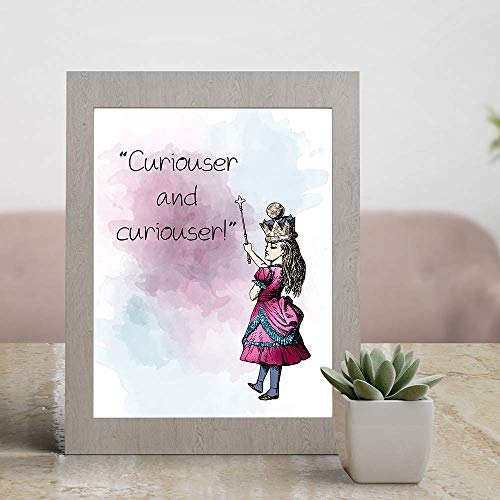 Curiouser and Curiouser - 11 x 14 Unframed Alice In Wonderland Watercolor Quote Art - Perfect as Classroom Decor, Children's Bedroom, Book Lovers