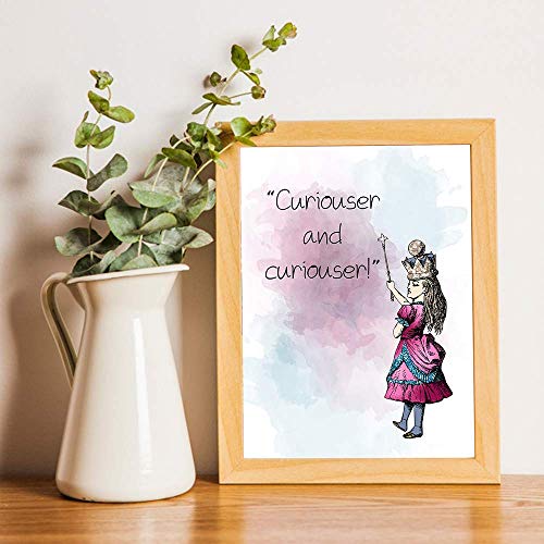 Curiouser and Curiouser - 11 x 14 Unframed Alice In Wonderland Watercolor Quote Art - Perfect as Classroom Decor, Children's Bedroom, Book Lovers