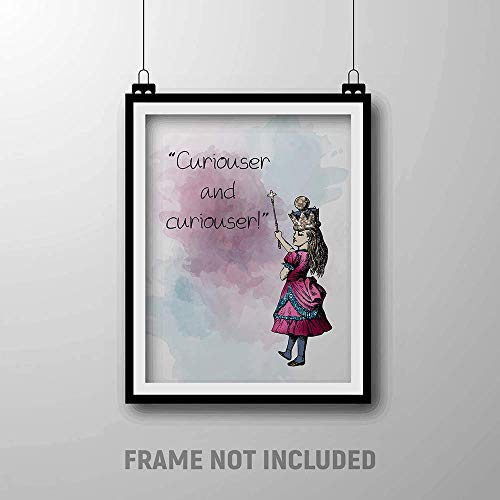 Curiouser and Curiouser - 11 x 14 Unframed Alice In Wonderland Watercolor Quote Art - Perfect as Classroom Decor, Children's Bedroom, Book Lovers