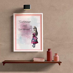 Curiouser and Curiouser - 11 x 14 Unframed Alice In Wonderland Watercolor Quote Art - Perfect as Classroom Decor, Children's Bedroom, Book Lovers
