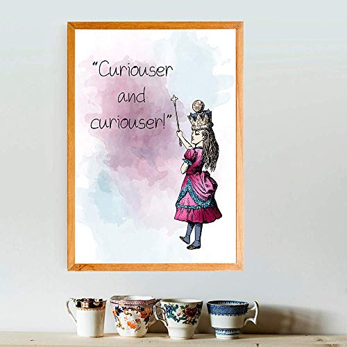 Curiouser and Curiouser - 11 x 14 Unframed Alice In Wonderland Watercolor Quote Art - Perfect as Classroom Decor, Children's Bedroom, Book Lovers