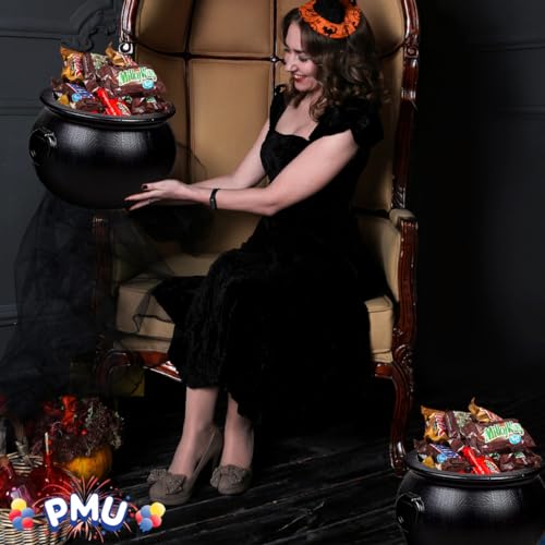 PMU Halloween Cauldron - Blow Mold Plastic Party Accessory - Candy Holder for Kids - Halloween Party Favors & Supplies - 12 Inch Black Pkg/1
