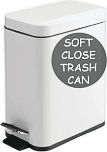 soft close, slim trash can 2.6 gallon with anti - bag slip liner and lid, use as mini garbage basket, slim dust bin, or decor in bathroom, restroom, kitchen, or bedroom (10l / 2.6 gallon, shiny white)