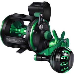 sougayilang line counter trolling fishing reel,conventional level wind trolling reel, graphite body, durable stainless-steel and brass gears, large line capacity, powerful carbon disc drag-rzc20r