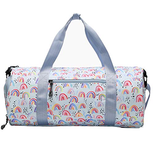 Choco Mocha Kids Duffle Bag Girls Rainbow Duffle Bag for Kids Travel Bag Toddler Girls Overnight Bag Kids Duffel Bags for Little Girl Weekender Weekend Gym Sleepover Bag Blue